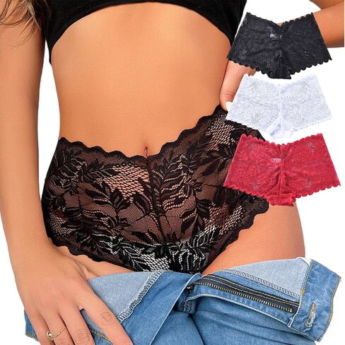 Women Sexy Boy Shorts Lace Underwear Lightweight Lingerie Panty Soft Seamless Briefs V-Waist Cheeky Panties in Saudi Arabia