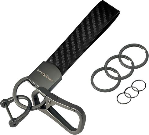 Leather Car Keychain with Key Chain Clip, 6 Key Rings D Ring, Carbon Fiber Strap Key Fob Keychain for Men Women in Saudi Arabia