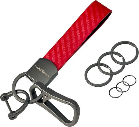 Leather Car Keychain with Key Chain Clip, 6 Key Rings D Ring, Carbon Fiber Strap Key Fob Keychain for Men Women in Saudi Arabia