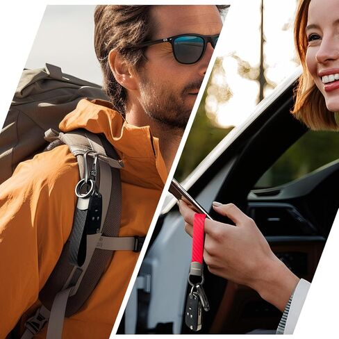 Leather Car Keychain with Key Chain Clip, 6 Key Rings D Ring, Carbon Fiber Strap Key Fob Keychain for Men Women in Saudi Arabia