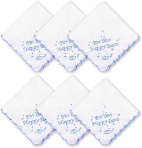 6 Pcs Embroidery Happy Tears Handkerchief 11in Cotton Napkin Wedding Handkerchief Blue Wedding Gift for Bride in Saudi Arabia