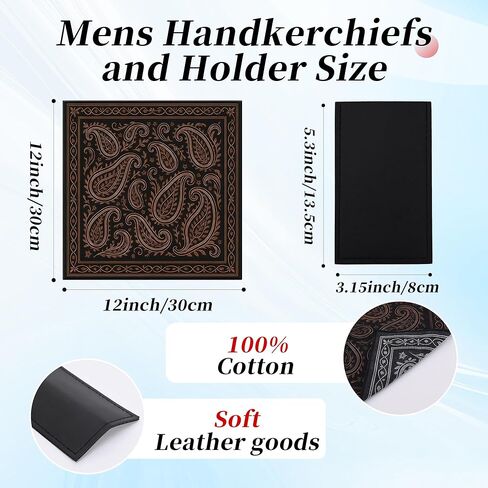 مناديل للرجال، مربعات جيب قطنية ناعمة قابلة لإعادة الاستخدام للرجال مع حامل، 12 × 12 بوصة in Kuwait