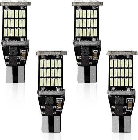 4 قطع T15 LED مصابيح كهربائية عكسية للسيارة - شرائح 6500K 4014 45SMD فائقة السطوع احتياطية ضوء لمبة إشارة الانعطاف - استبدال لمبة أضواء الفرامل بدون خطأ لمعظم السيارات (أبيض) in Saudi Arabia