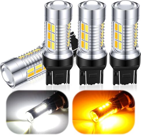 7443 Switchback Led Turn Signal Bulbs Super Bright 7444 T20 LED Replacement light Kit Set for Car Daytime Running Turn Signal Blinker Lights, pack of 4, Xenon White/Amber Yellow in Kuwait
