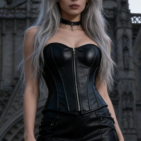 Corsets for Women Faux Leather Corset Top Steampunk Corsets Zipper Bustier for Bridal Events, Romantic Dinners in Saudi Arabia