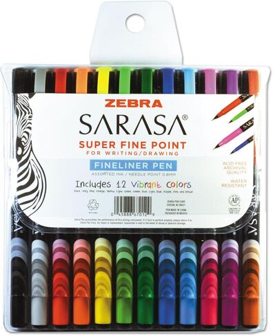 زيبرا ساراسا ،قلم مسامي ،8 مم ،غرامة ،أحبار متنوعة ،12/مجموعة (67012) in Kuwait