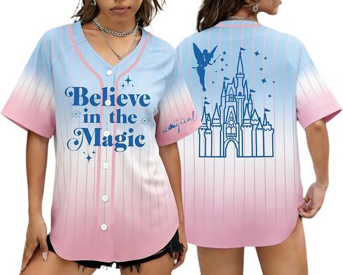 قمصان بيسبول سحرية للنساء قميص جيرسي أميرة للفتيات للرحلات بأزرار لأعلى وأكمام قصيرة قميص جيرسي in Kuwait