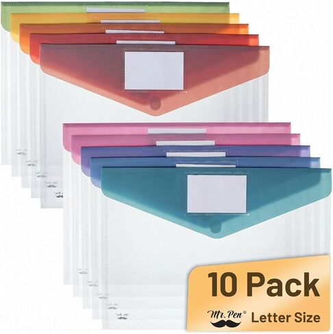 مستر بن- مظاريف بلاستيكية، 10 عبوات، A4، مقاس Letter، قلابات ملونة، مجلد ملفات بلاستيكي مع جيب للملصق، مظاريف بلاستيكية مع قفل سريع، مجلدات ملفات بلاستيكية، مظاريف بلاستيكية للمستندات in Saudi Arabia