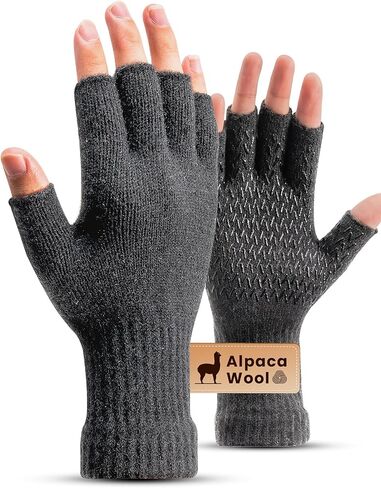 قفازات صوف الألبكة بدون أصابع للرجال والنساء، قفازات شتوية حرارية للقيادة والكتابة والصيد والمشي لمسافات طويلة والجري in Kuwait