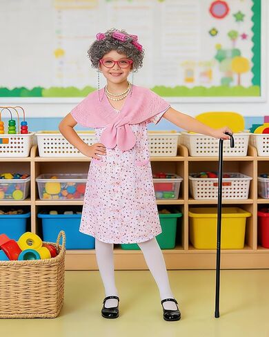 Old Lady Costume for Kids - Grandma Costume for Girls 100 Days of School Funny Granny Dress Up Party Cosplay in Kuwait