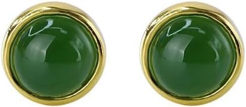 14K Gold Round Bead Hetian Jade Stud Earrings for Women, Understated and Minimalist, Women's Day Gift for Her in Saudi Arabia