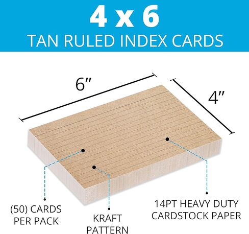 الصفحة الرئيسية ميزة بطاقات الفهرس ذات الوجهين المسطرة من كرافت تان، وبطاقات ملاحظات الملفات (4 × 6) in Kuwait