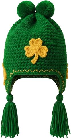 St Patricks Day Hats, St Patricks Day Beanie Shamrock Knitted Hat, Green Warm Stretchy Winter Hats in Saudi Arabia
