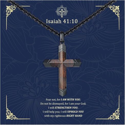 Wooden Cross Necklace for Men : Natural Ebony Wood Christian Cross Pendant 24" Box Chain,Silver/Black/Gold Plated Stainless Steel Religious Crucifix,Premium Gift for Him,Son,Husband,Boyfriend,Birthday in Saudi Arabia