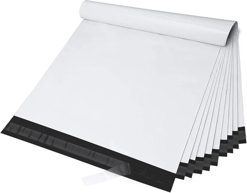 Fuxury 100 Pcs 10x13" Poly Mailers with 4x6" Thermal Labels, Waterproof Mailing Envelopes & Stickers for Clothing, Strong Adhesive Poly Shipping Postage Bags for Business (White) in Saudi Arabia