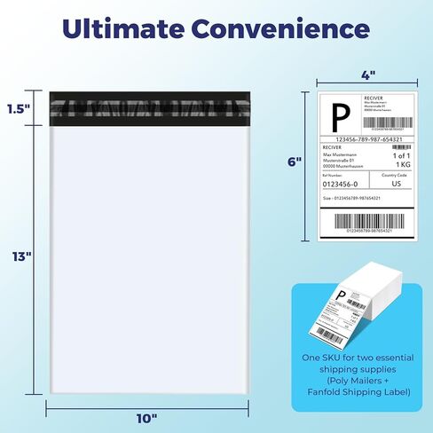 Fuxury 100 Pcs 10x13" Poly Mailers with 4x6" Thermal Labels, Waterproof Mailing Envelopes & Stickers for Clothing, Strong Adhesive Poly Shipping Postage Bags for Business (White) in Saudi Arabia