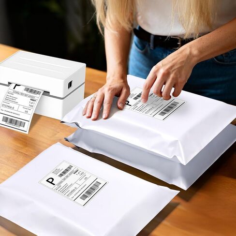 Fuxury 100 Pcs 10x13" Poly Mailers with 4x6" Thermal Labels, Waterproof Mailing Envelopes & Stickers for Clothing, Strong Adhesive Poly Shipping Postage Bags for Business (White) in Saudi Arabia