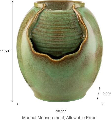 Glitzhome 12" H Tabletop Fountain with Pump, Sage Green Ceramic Jar Water Fountain, Embossed Leaves Indoor Outdoor Cascading Water Fountain Desktop Pot Fountains for Home Office Garden Relaxation in Saudi Arabia