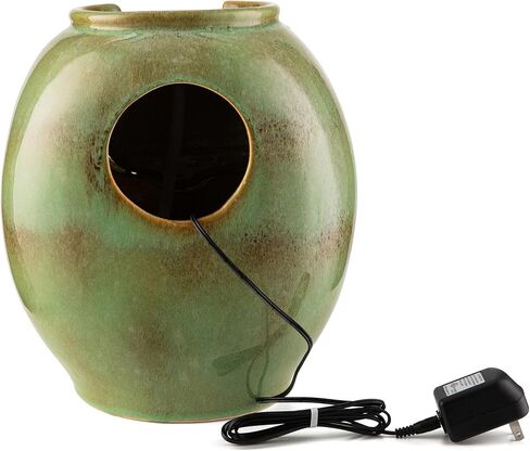 Glitzhome 12" H Tabletop Fountain with Pump, Sage Green Ceramic Jar Water Fountain, Embossed Leaves Indoor Outdoor Cascading Water Fountain Desktop Pot Fountains for Home Office Garden Relaxation in Saudi Arabia