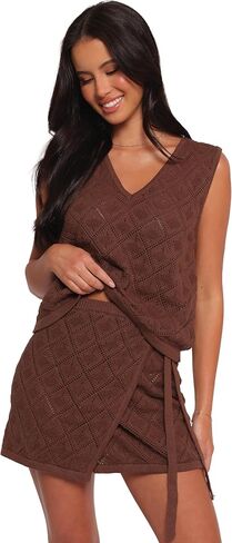 Skirt Womens Palma Knit Mini Skirt Chocolate in Saudi Arabia