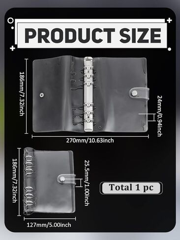 1Pcs A6 6-Ring Transparent PVC Binder Covers, Rectangle Notes Letter Paper Clip Clear Mini Paper Clips for DIY Office Business Supplies Home School Document Organization, 186x127x25.5mm in Saudi Arabia