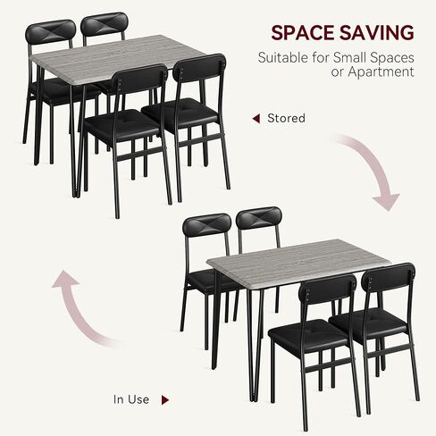 5 Piece Dining Table Set,Metal Rectangular Kitchen Table Set for 4 with Upholstered Chairs, Modern Industrial Style Dining Table and Chairs for Small Space, Rustic Brown in Kuwait