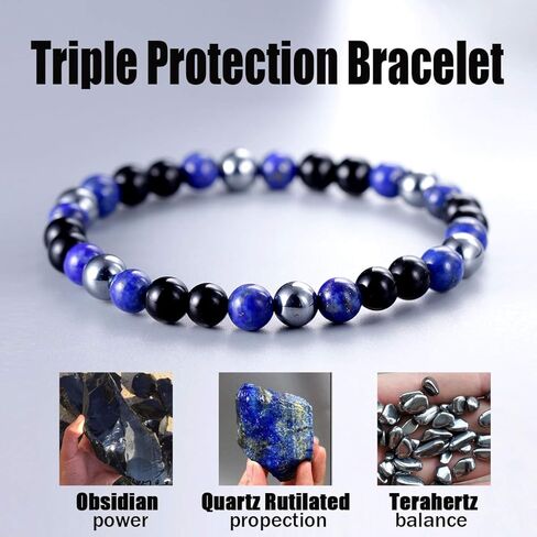 Jewever Triple Obsidian/Tiger eye/Terahertz Essential Oil Diffuses Energy Healing Crystal Yoga Bracelet Beads 6mm Handmade Stretch for Women in Saudi Arabia