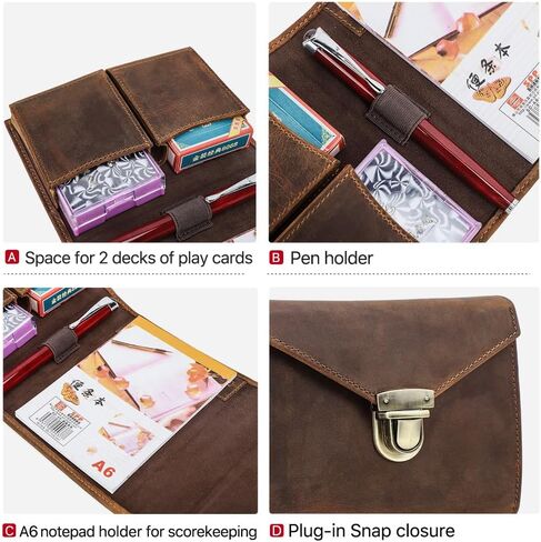 CONTACTS Full Grain Leather Playing Card Case for 2 Decks, Handmade Leather Playing Card Holder with A6 Notepad Pocket & Pen Loop Poker Card Travel Case for Adults in Saudi Arabia