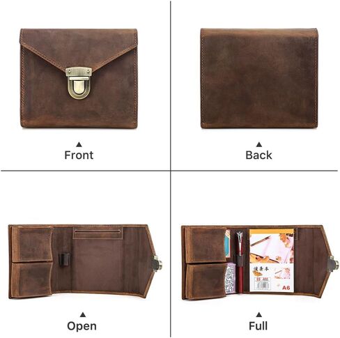 CONTACTS Full Grain Leather Playing Card Case for 2 Decks, Handmade Leather Playing Card Holder with A6 Notepad Pocket & Pen Loop Poker Card Travel Case for Adults in Saudi Arabia