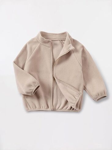 Kids Fleece Jacket, Full Zip Long Sleeve Outerwear, Solid Casual Winter Coat for 1-7Y Children in Saudi Arabia