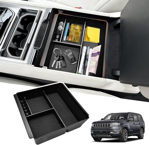 صينية تنظيم وحدة التحكم المركزية متوافقة مع ملحقات 2022-2026 Jeep Wagoneer/L، 2022-2026 Jeep Grand Wagoneer/L، صندوق تخزين مسند الذراع مع حاوية للعملات المعدنية (ليس لـ Wagoneer S) in Saudi Arabia