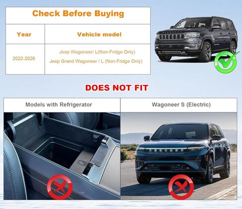 صينية تنظيم وحدة التحكم المركزية متوافقة مع ملحقات 2022-2026 Jeep Wagoneer/L، 2022-2026 Jeep Grand Wagoneer/L، صندوق تخزين مسند الذراع مع حاوية للعملات المعدنية (ليس لـ Wagoneer S) in Saudi Arabia