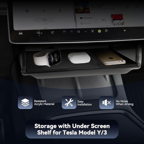 صندوق تخزين أسفل الشاشة لسيارة Tesla 2020-2025 Model Y 2020-2023 Model 3، تصميم مخفي وتركيب ثابت، مساحة تخزين للخصوصية مخفية مع وسادة سيليكون مضادة للانزلاق لملحقات الموديل Y 3 in Kuwait