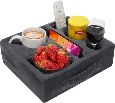 G GOOD GAIN Couch Cup Holder Pillow-Sofa Cup Holder Cozy Buddy | Bed Drink Caddy Holds Tablet, Remote, Snacks | Waterproof Anti-Spill Sofa Beverage Tray for Car, Park, Beach, Picnic, Boat, RV(Grey) in Saudi Arabia