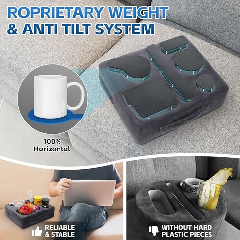 G GOOD GAIN Couch Cup Holder Pillow-Sofa Cup Holder Cozy Buddy | Bed Drink Caddy Holds Tablet, Remote, Snacks | Waterproof Anti-Spill Sofa Beverage Tray for Car, Park, Beach, Picnic, Boat, RV(Grey) in Saudi Arabia