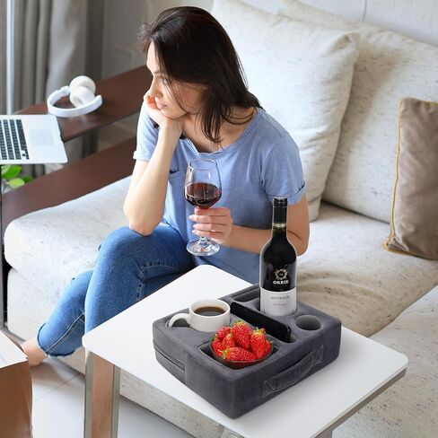 G GOOD GAIN Couch Cup Holder Pillow-Sofa Cup Holder Cozy Buddy | Bed Drink Caddy Holds Tablet, Remote, Snacks | Waterproof Anti-Spill Sofa Beverage Tray for Car, Park, Beach, Picnic, Boat, RV(Grey) in Saudi Arabia