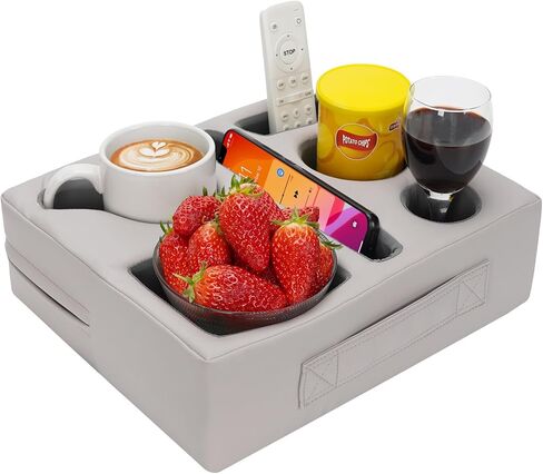 G GOOD GAIN Couch Cup Holder Pillow-Sofa Cup Holder Cozy Buddy | Bed Drink Caddy Holds Tablet, Remote, Snacks | Waterproof Anti-Spill Sofa Beverage Tray for Car, Park, Beach, Picnic, Boat, RV(Grey) in Saudi Arabia