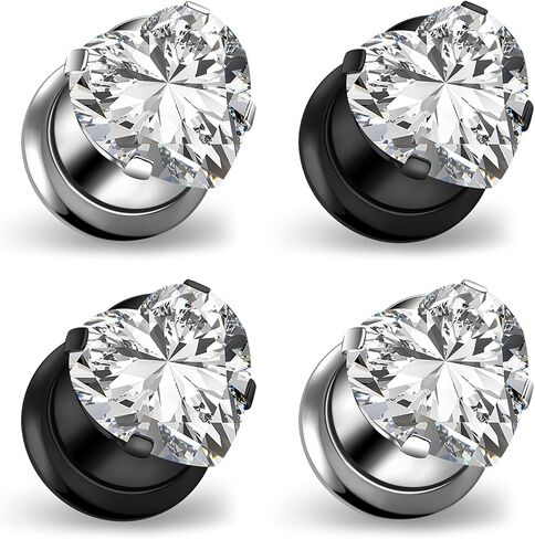 Yaalozei 10G-00G Black Silver Plated Heart Zircon Gauges for Ears 316L Surgical Steel Internally Threaded Screw Fit Single Flared Tunnels Plugs Earrings Hollow Gauges for Women Men in Saudi Arabia