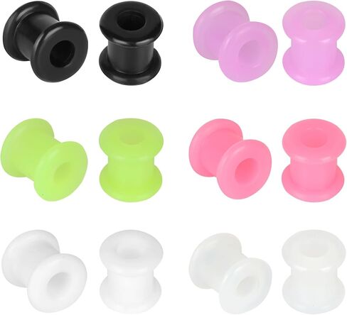 B BodyPJ Sparkles 12 قطعة من مقاييس الأذن السيليكون، مجموعة سدادات الأنفاق، 6 ألوان، مقياس الموسعات in Kuwait
