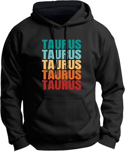 Retro Text Taurus Word Art Zodiac Sign Long Sleeve Front Pocket Premium Hoodie Sweatshirt in Saudi Arabia