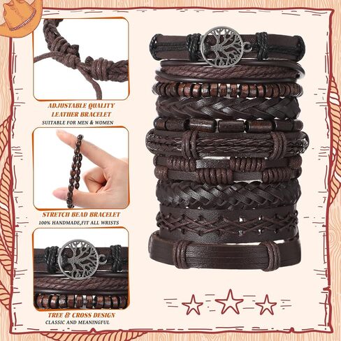 Unittype 80 Pcs Braided Leather Bracelets for Men Women Wrap Wood Beads Cuff Bracelet, Hemp Cords Ethnic Tribal Handmade Wrap Wristband Bracelets Set Adjustable in Saudi Arabia