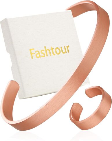 طقم سوار وخاتم من النحاس النقي - سوار نحاسي للرجال والنساء - سوار من التبت مصنوع يدويًا من الصلب والخام وغير المطلي بنسبة 100% in Kuwait