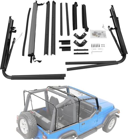 دعم علوي ناعم متوافق مع 1987-1995 Jeep Wrangler YJ مع نصف أبواب أمامية مربعة، إطار علوي ناعم قابل للتحويل من الألومنيوم والفولاذ in Saudi Arabia