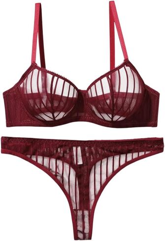 Womens Transparent Bra and Underwear Sexy Lace Bra and Panty Set 2-Piece in Saudi Arabia