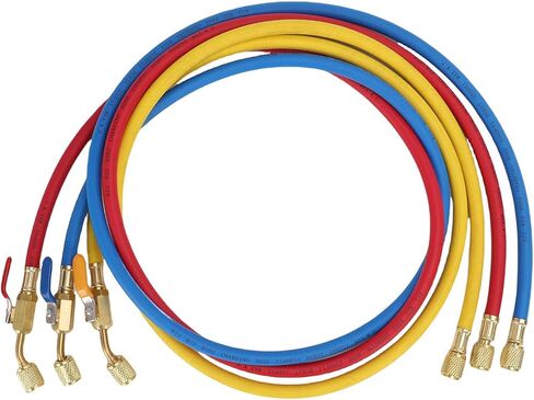 خراطيم التبريد، مجموعة خرطوم شحن مكونة من 3 قطع مع صمام كروي، خرطوم 500 رطل لكل بوصة مربعة (1/4 بوصة، 60 بوصة) لأنظمة تكييف السيارات والشاحنات والمركبات الترفيهية واليخوت in Kuwait