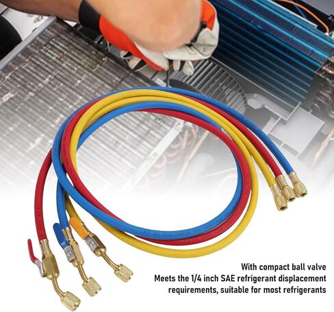 خراطيم التبريد، مجموعة خرطوم شحن مكونة من 3 قطع مع صمام كروي، خرطوم 500 رطل لكل بوصة مربعة (1/4 بوصة، 60 بوصة) لأنظمة تكييف السيارات والشاحنات والمركبات الترفيهية واليخوت in Kuwait