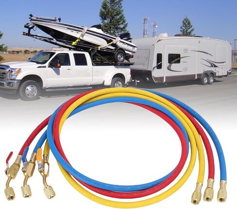 خراطيم التبريد، مجموعة خرطوم شحن مكونة من 3 قطع مع صمام كروي، خرطوم 500 رطل لكل بوصة مربعة (1/4 بوصة، 60 بوصة) لأنظمة تكييف السيارات والشاحنات والمركبات الترفيهية واليخوت in Kuwait