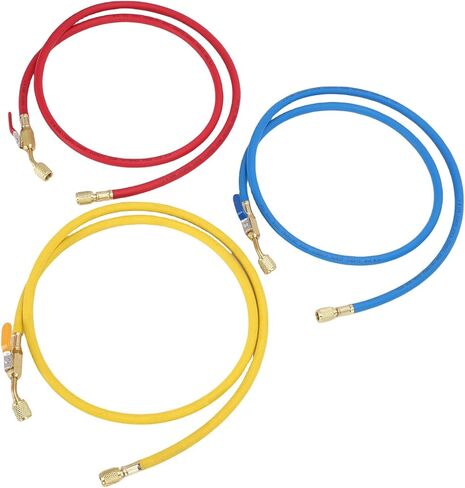 خراطيم التبريد، مجموعة خرطوم شحن مكونة من 3 قطع مع صمام كروي، خرطوم 500 رطل لكل بوصة مربعة (1/4 بوصة، 60 بوصة) لأنظمة تكييف السيارات والشاحنات والمركبات الترفيهية واليخوت in Kuwait