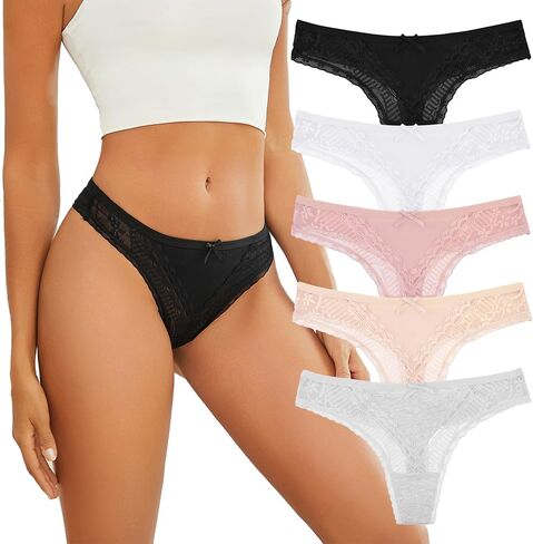 Women's Lace Cheeky Hipster Underwear 5 Pack - Low Rise Cotton Bikini Panties, Soft Breathable Sexy Undies S-XL in Saudi Arabia