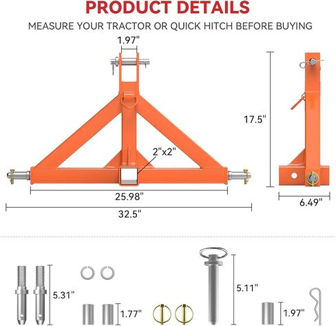 3 Point 2" Trailer Hitch Receiver Compatible with Quick Hitch for Category 1 Tractors, Heavy Duty Tractor Mover Drawbar, Farm Equipment and Subcompact Trailer Hitch for Tractor Standard Cat 1(Orange) in Saudi Arabia